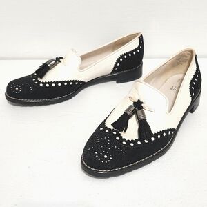 Stuart Weitzman Black & White Guything Leather Oxford Tassel Loafers